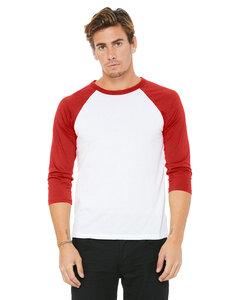 Bella B3200 - T-shirt style baseball, unisex manches ¾ Blanc/Rouge