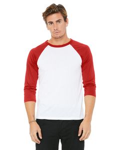 Bella+Canvas 3200 - t-shirt de baseball unisexe avec manches ¾ Blanc/Rouge