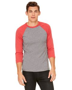 Bella+Canvas 3200 - t-shirt de baseball unisexe avec manches ¾ Grey/Red Triblend