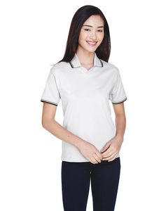 Devon & Jones D140W - Ladies Tipped Perfect Pima Interlock Polo Blanc/Navy