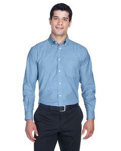 Harriton M600 - Men's Long-Sleeve Oxford with Stain-Release Bleu ciel