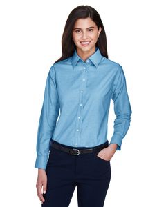 Harriton M600W - Ladies Long-Sleeve Oxford with Stain-Release Bleu ciel