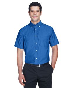 Harriton M600S - Men's Short-Sleeve Oxford with Stain-Release Bleu Francais
