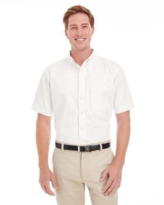 Harriton M582 - Men's Foundation 100% Cotton Short Sleeve Twill Shirt Teflon Blanc
