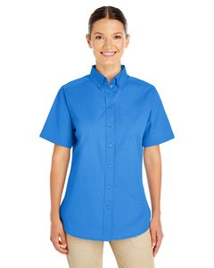 Harriton M582W - Ladies Foundation 100% Cotton Short Sleeve Twill Shirt Teflon Bleu Francais