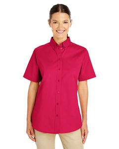 Harriton M582W - Ladies Foundation 100% Cotton Short Sleeve Twill Shirt Teflon Rouge